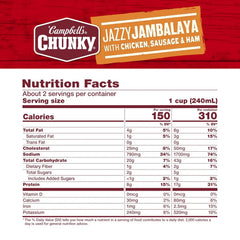 Campbell’s Chunky Soup, Jazzy Jambalaya with Chicken, Sausage and Ham Soup, 18.6 oz Can (Pack of 12)