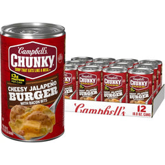 Campbell's Chunky Cheesy Jalapeño Burger with Bacon Bits Soup, 18.8 oz Can (12 Pack)