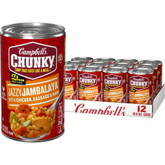 Campbell’s Chunky Soup, Jazzy Jambalaya with Chicken, Sausage and Ham Soup, 18.6 oz Can (Pack of 12)