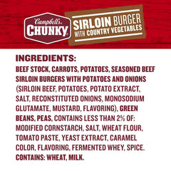 Campbell’s Chunky Sirloin Burger With Country Vegetables Beef Soup, 18.8 oz Can (6 Pack)