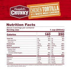 Campbell's Chunky Soup, Chicken Tortilla Soup with Grilled White Meat Chicken, 18.6 Oz Can (Case of 12)