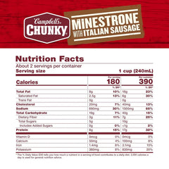 Campbell’s Chunky Soup, Minestrone With Italian Sausage Soup, 18.8 Ounce Can (Case Of 12)
