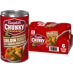 Campbell’s Chunky Sirloin Burger With Country Vegetables Beef Soup, 18.8 oz Can (6 Pack)