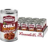 Campbell's Chunky Hot & Spicy Chili with Beans, 19 oz Can (12 Count)