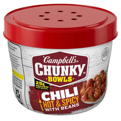 Campbell's Chunky Chili, Hot & Spicy Chili with Beans, 15.25 oz Microwavable Bowl