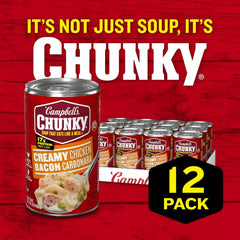 Campbell’s Chunky Soup, Creamy Chicken Bacon Carbonara Soup, 18.8 oz Can (Case of 12) (Pack of 2)