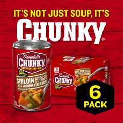 Campbell’s Chunky Sirloin Burger With Country Vegetables Beef Soup, 18.8 oz Can (6 Pack)