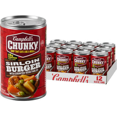 Campbell’s Chunky Soup, Sirloin Burger With Country Vegetable Beef Soup, 18.8 oz Can (Case of 12)