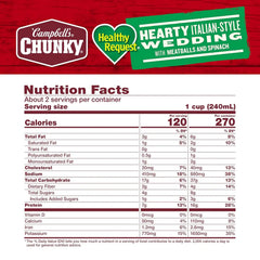 Campbell’s Chunky Healthy Request Soup, Hearty Italian Wedding Soup with Meatballs and Spinach, 18.6 Oz Can (Case of 12)