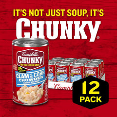 Campbell's Chunky Soup, Clam & Corn Chowder with Bacon,, 18.8 Ounce (Pack of 12) (200000023178)