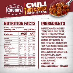 Campbell's Chunky Hot & Spicy Chili with Beans, 19 oz Can (12 Count)