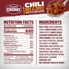 Campbell's Chunky Chili, Hot & Spicy Chili with Beans, 15.25 oz Microwavable Bowl
