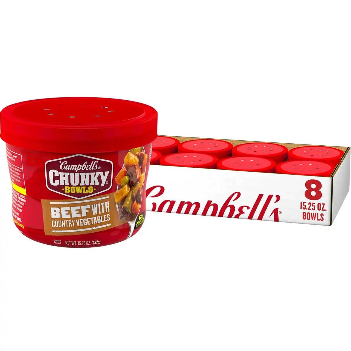 Campbell’s Chunky Soup, Beef Soup with Country Vegetables, 15.25 oz Microwavable Bowl (Case of 8)