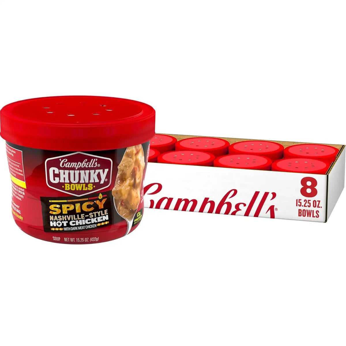 Campbell’s Chunky Spicy Nashville-Style Hot Chicken Soup, 15.25 oz Bowl (8 Pack)