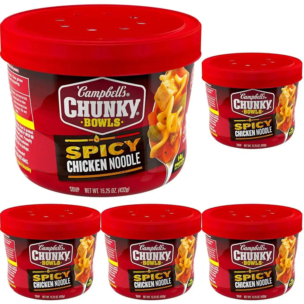 Campbell’s Chunky Spicy Chicken Noodle Soup, 15.25 oz Microwavable Bowl (Pack of 5)