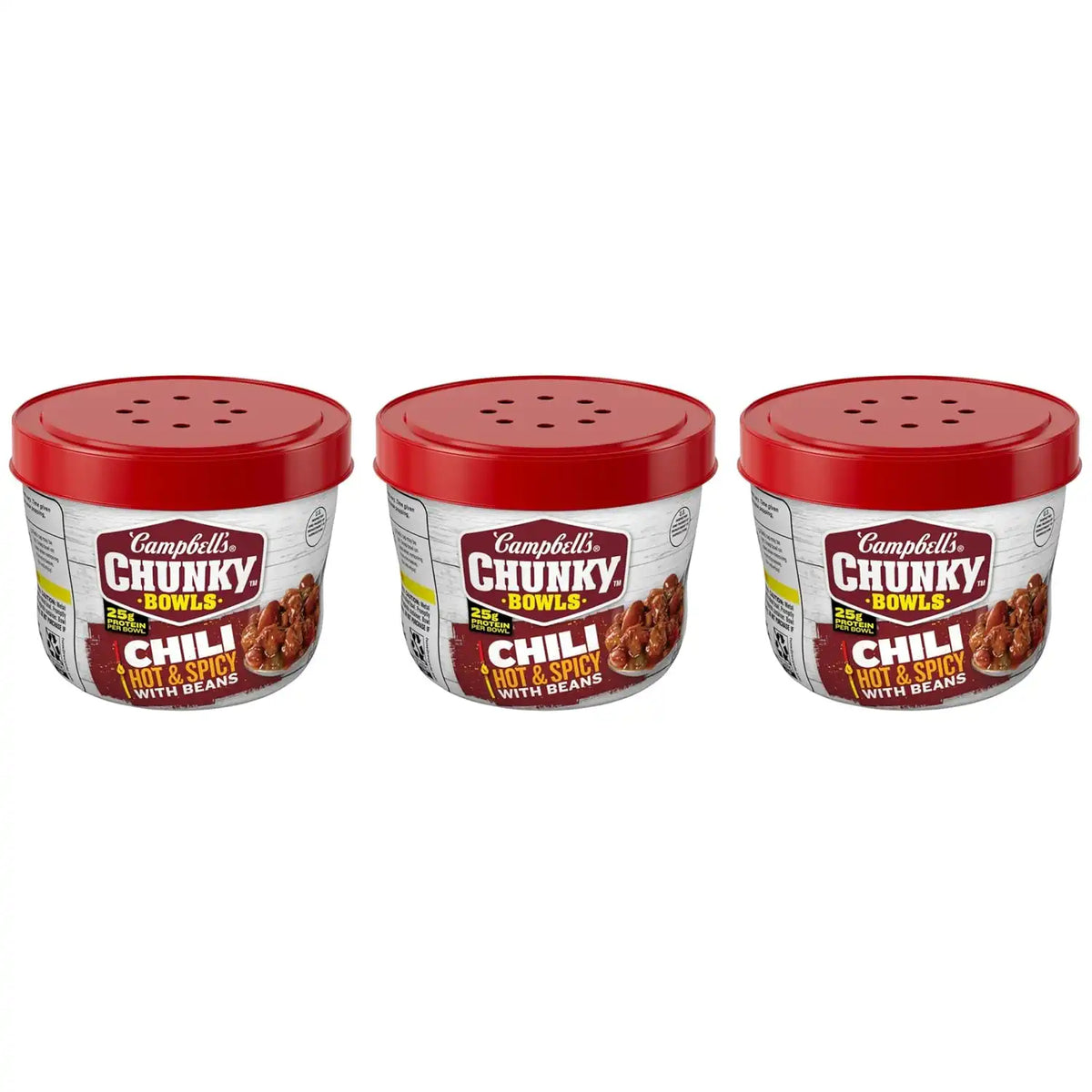 Campbell’s Chunky Hot and Spicy Chili With Beans, 15.25 oz Microwavable Bowl (Pack of 3)
