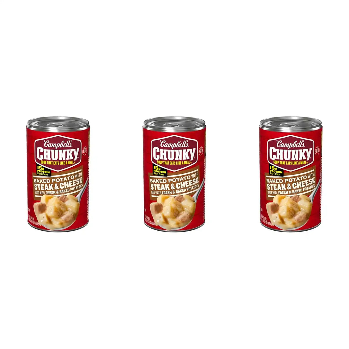 Campbell's Chunky Baked Potato with Steak and Cheese Soup, 18.8 oz. Can, (Pack of 3)