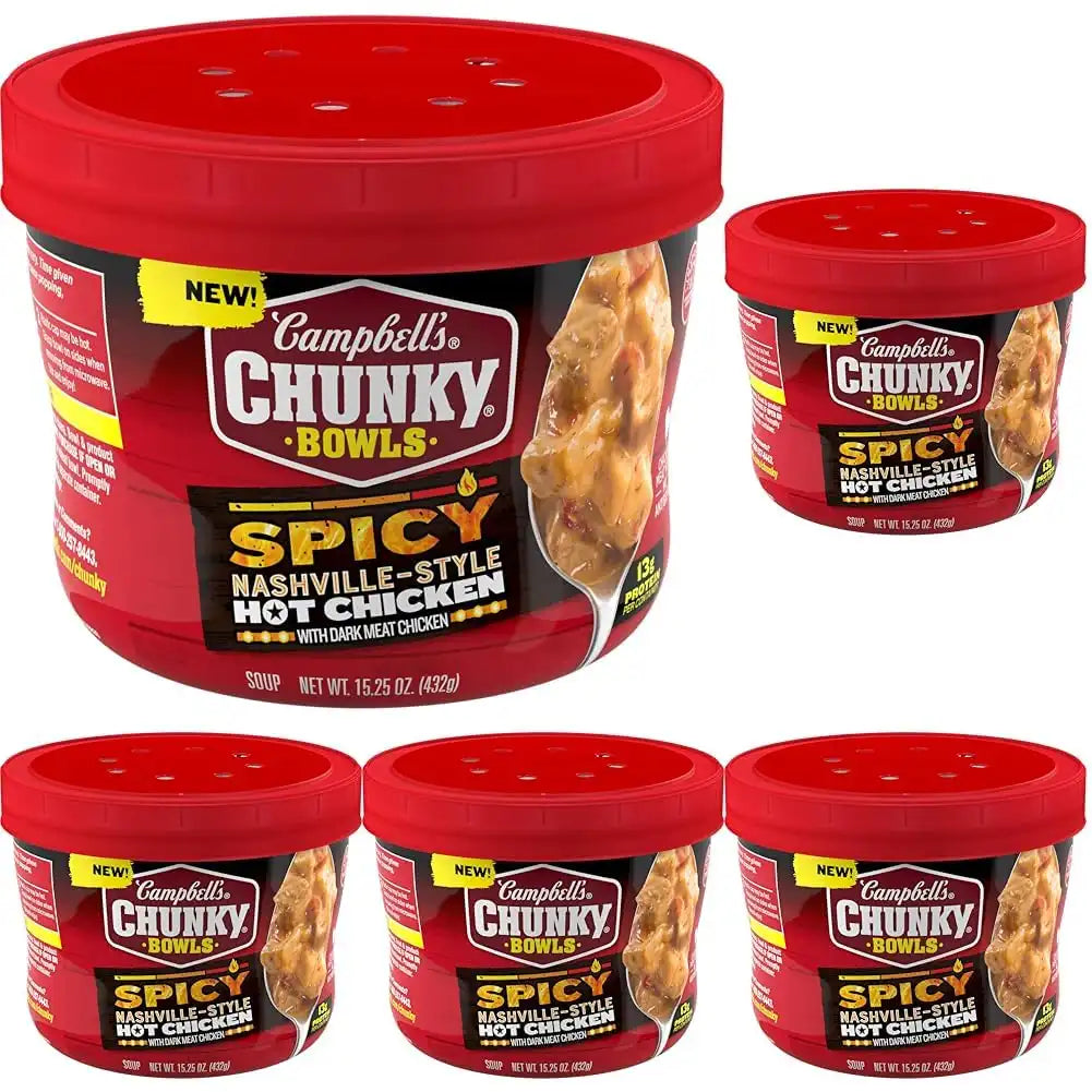 Campbell’s Chunky Spicy Nashville-Style Hot Chicken Soup, 15.25 oz Bowl (Pack of 5)