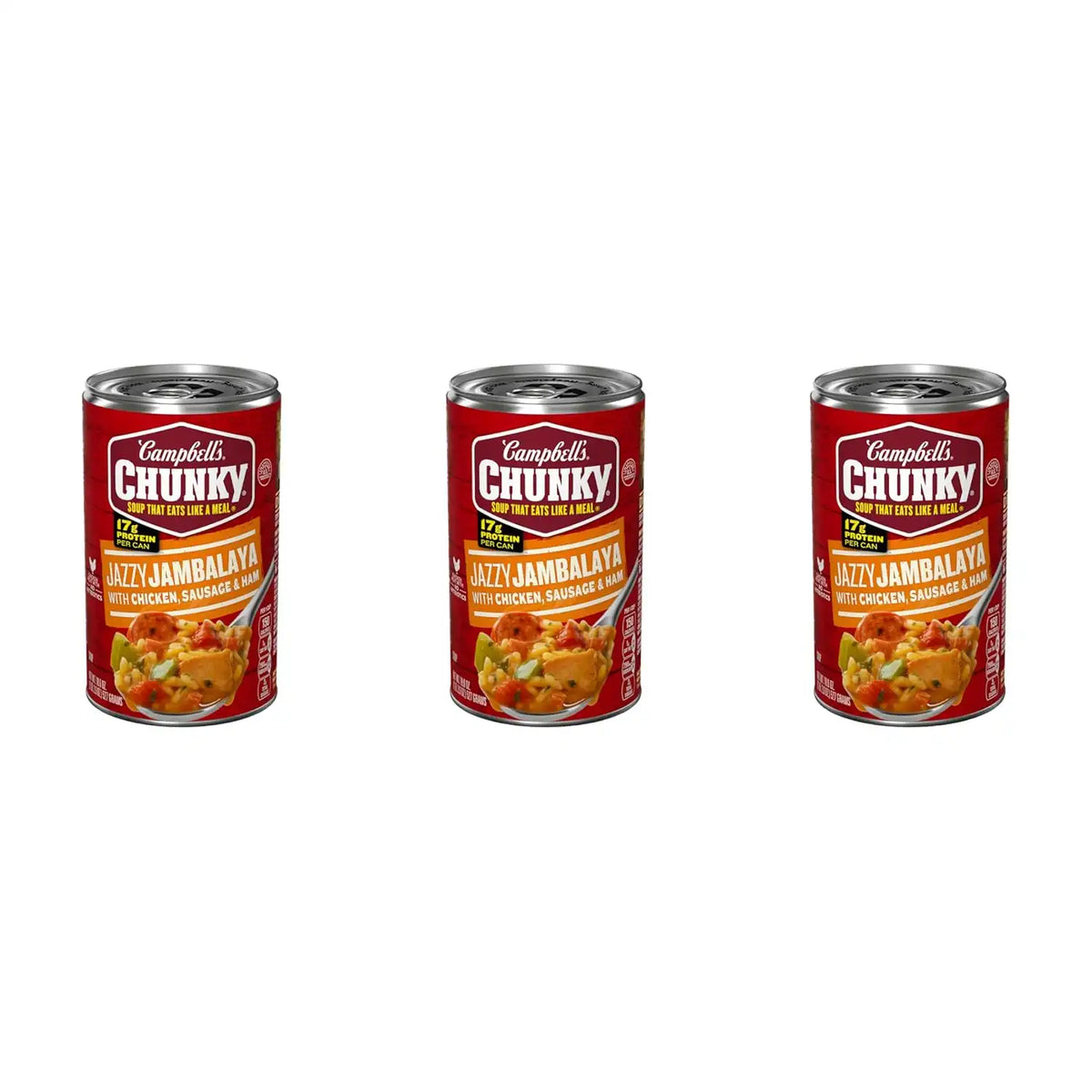 Campbell’s Chunky Soup, Jazzy Jambalaya with Chicken, Sausage and Ham Soup, 18.6 Oz Can (Pack of 3)