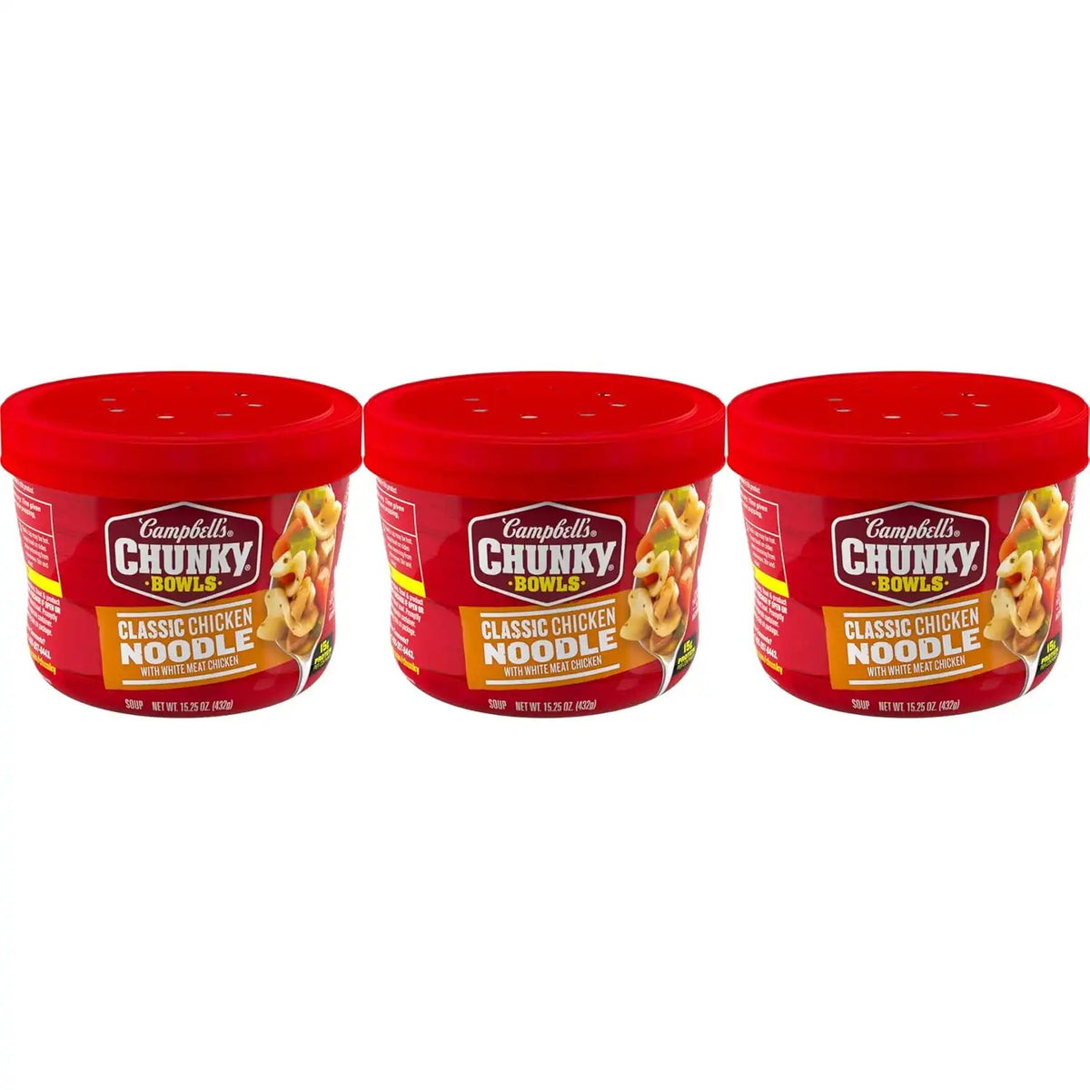 Campbell's Chunky Soup, Classic Chicken Noodle Soup, 15.25 Oz Microwavable Bowl (Pack of 3)