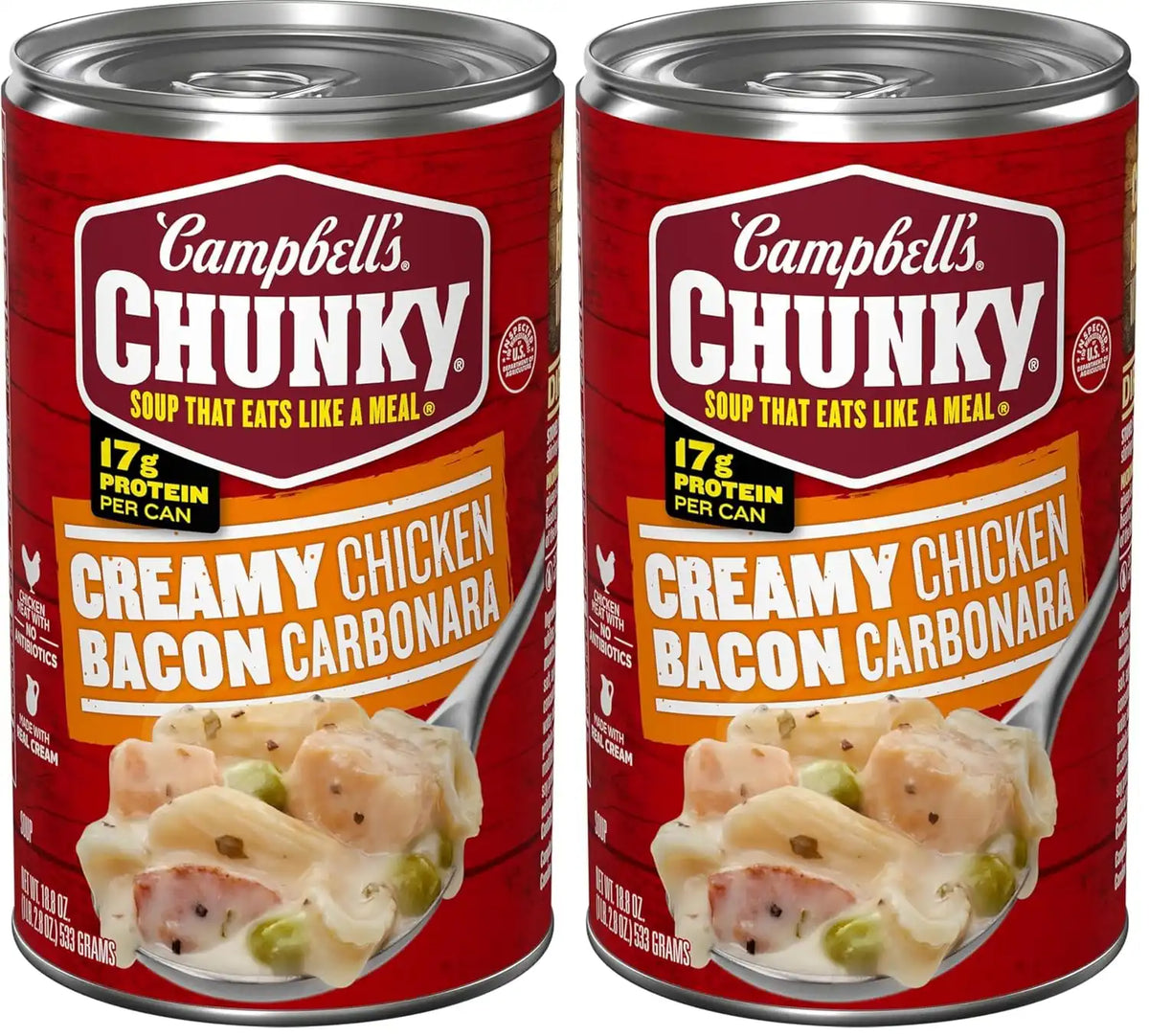 Campbell's Chunky Creamy Chicken Bacon Carbonara Soup, 18.8 oz Can (Pack of 2)