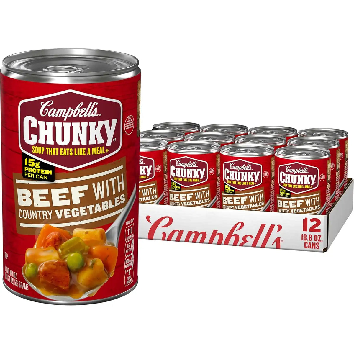 Campbell’s Chunky Soup, Beef Soup with Country Vegetables, 18.8 Oz Can (12 Count )