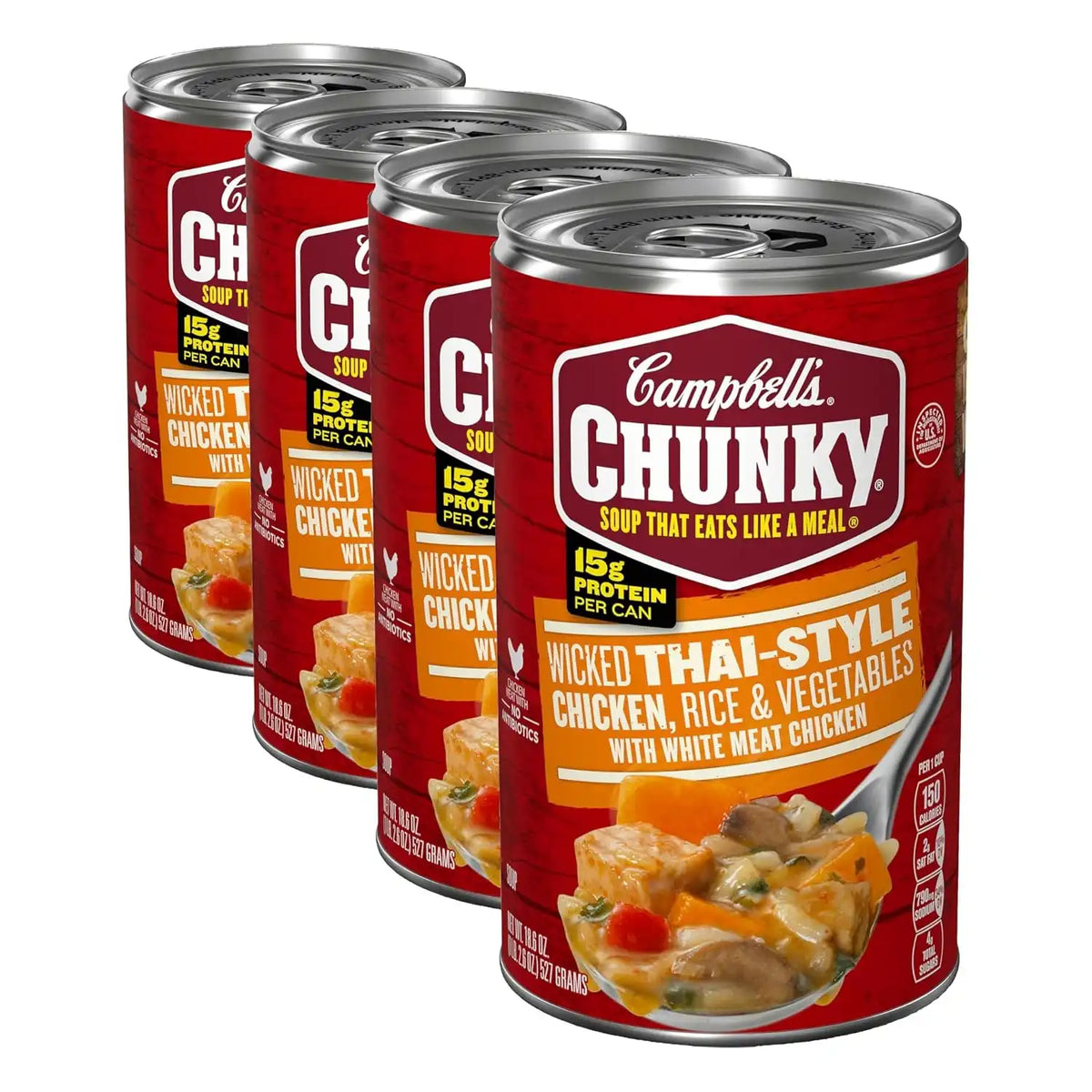 Campbell's Chunky Soup, Wicked Thai-Style Chicken with Rice & Vegetables Soup, 18.6 Ounce Can (Pack of 4)