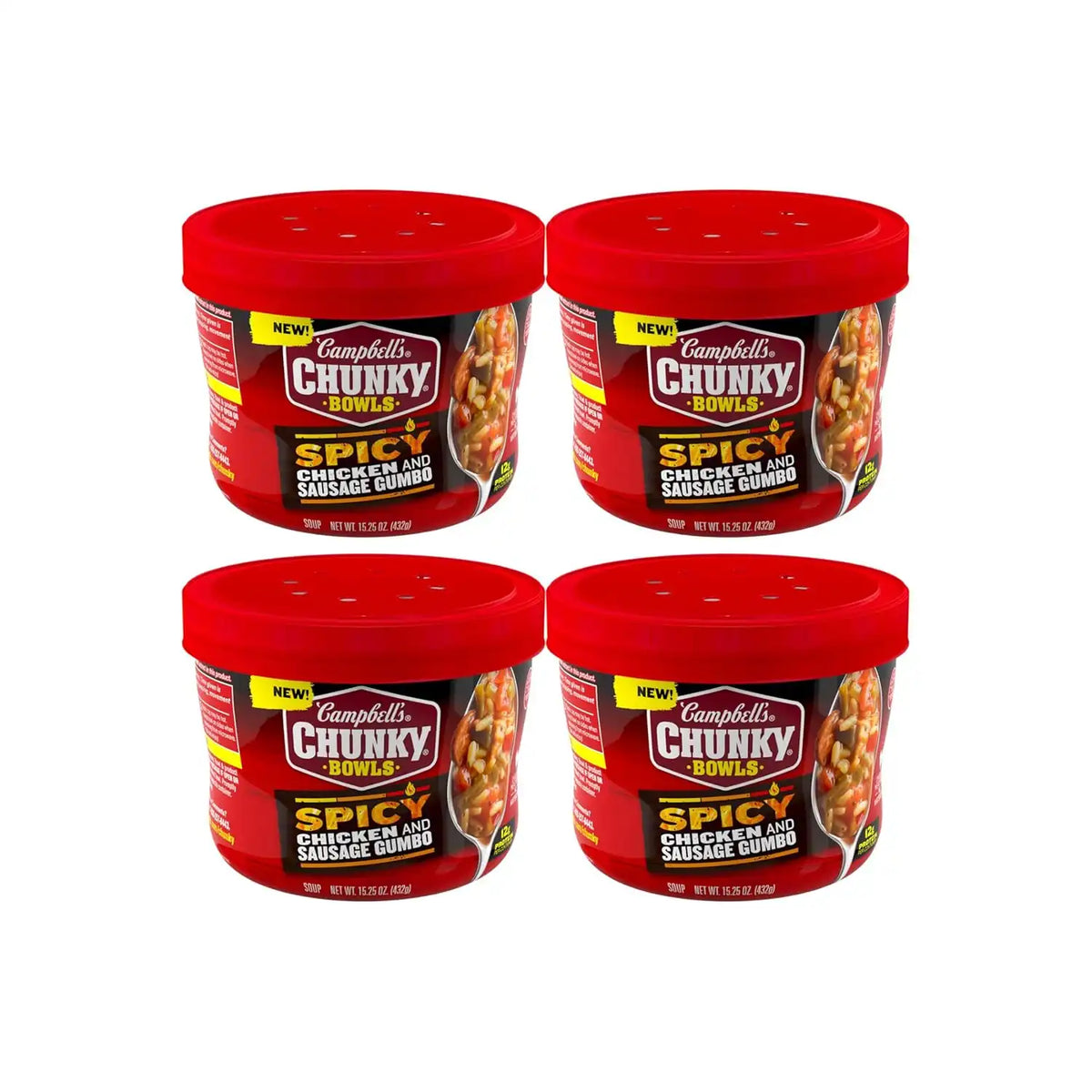 Campbell’s Chunky Soup, Spicy Chicken and Sausage Gumbo, 15.25 oz Microwavable Bowl (Pack of 4)