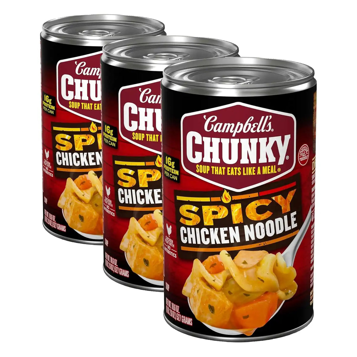 Campbell's Chunky Soup, Spicy Chicken Noodle Soup, 18.6 oz Can (Pack of 3)