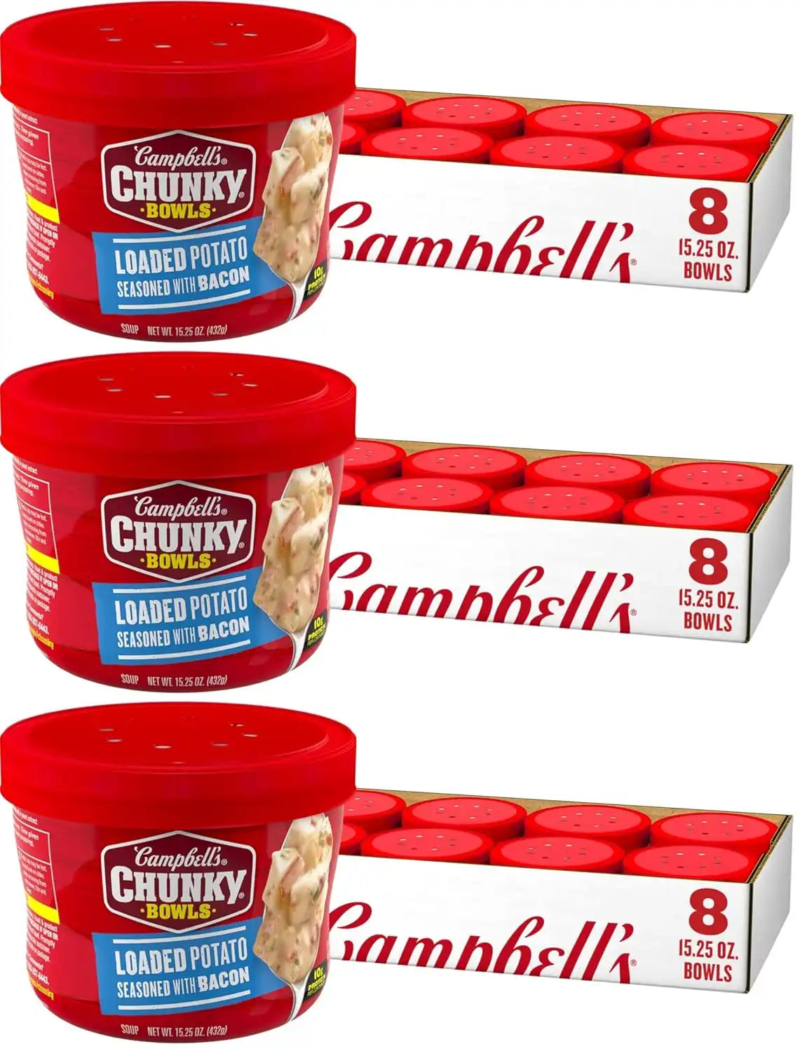 Campbell's Chunky Soup, Loaded Potato Seasoned with Bacon, 15.25 oz Microwavable Bowl (Case of 8) (Pack of 3)