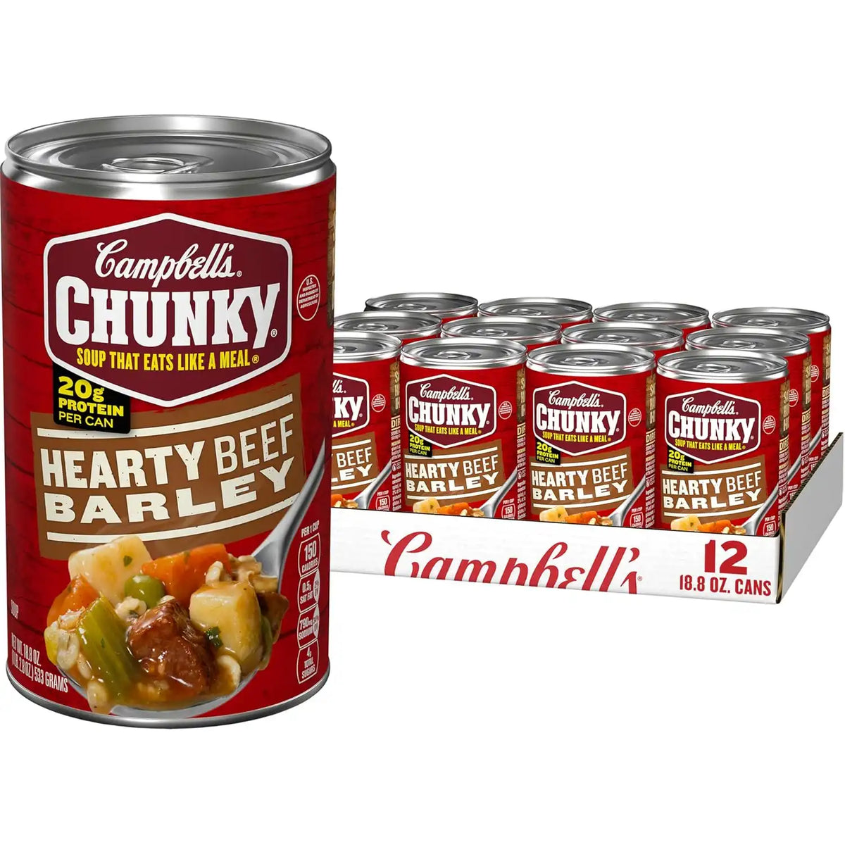 Campbell’s Chunky Soup, Hearty Beef and Barley Soup, 18.8 Oz Can (Case of 12)