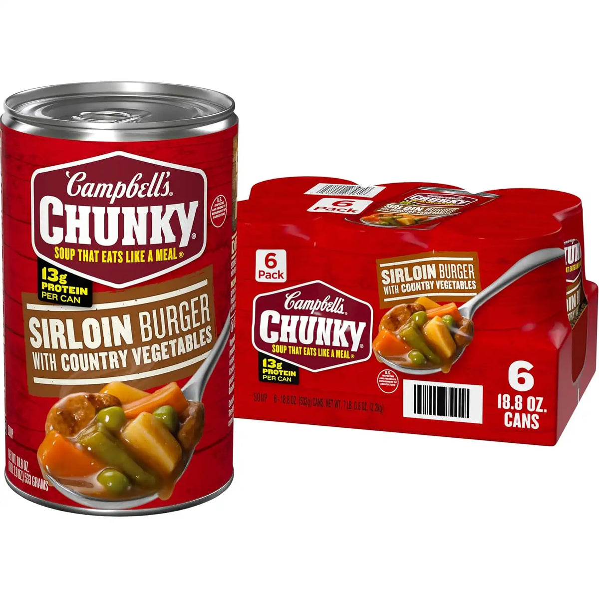 Campbell’s Chunky Sirloin Burger With Country Vegetables Beef Soup, 18.8 oz Can (6 Pack)