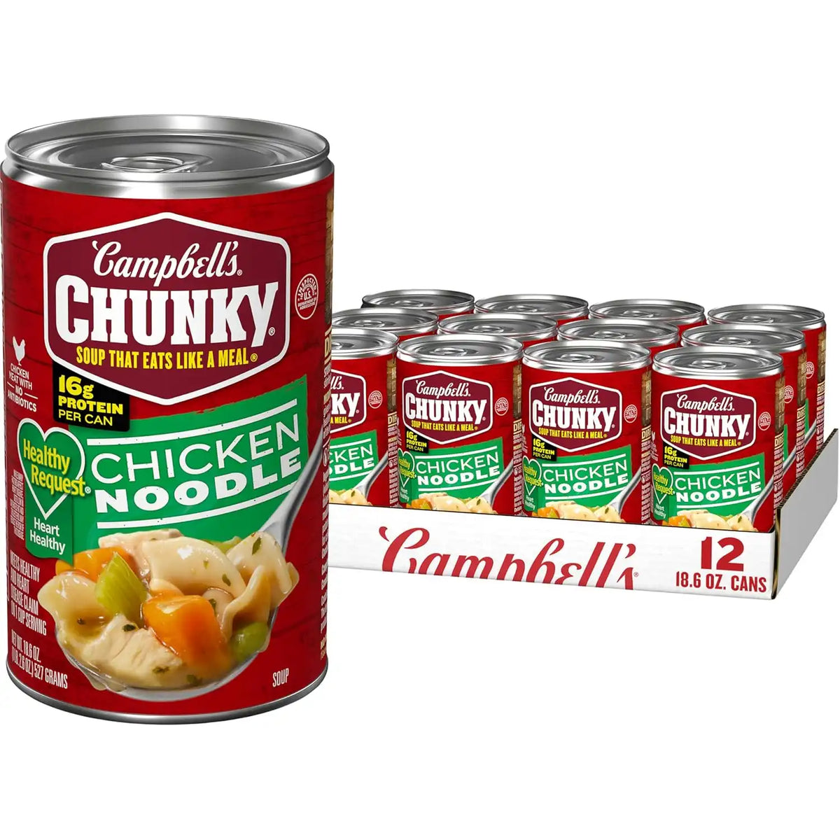 Campbell's Chunky Healthy Request Chicken Noodle Soup, 18.6 oz Can (12 Pack)
