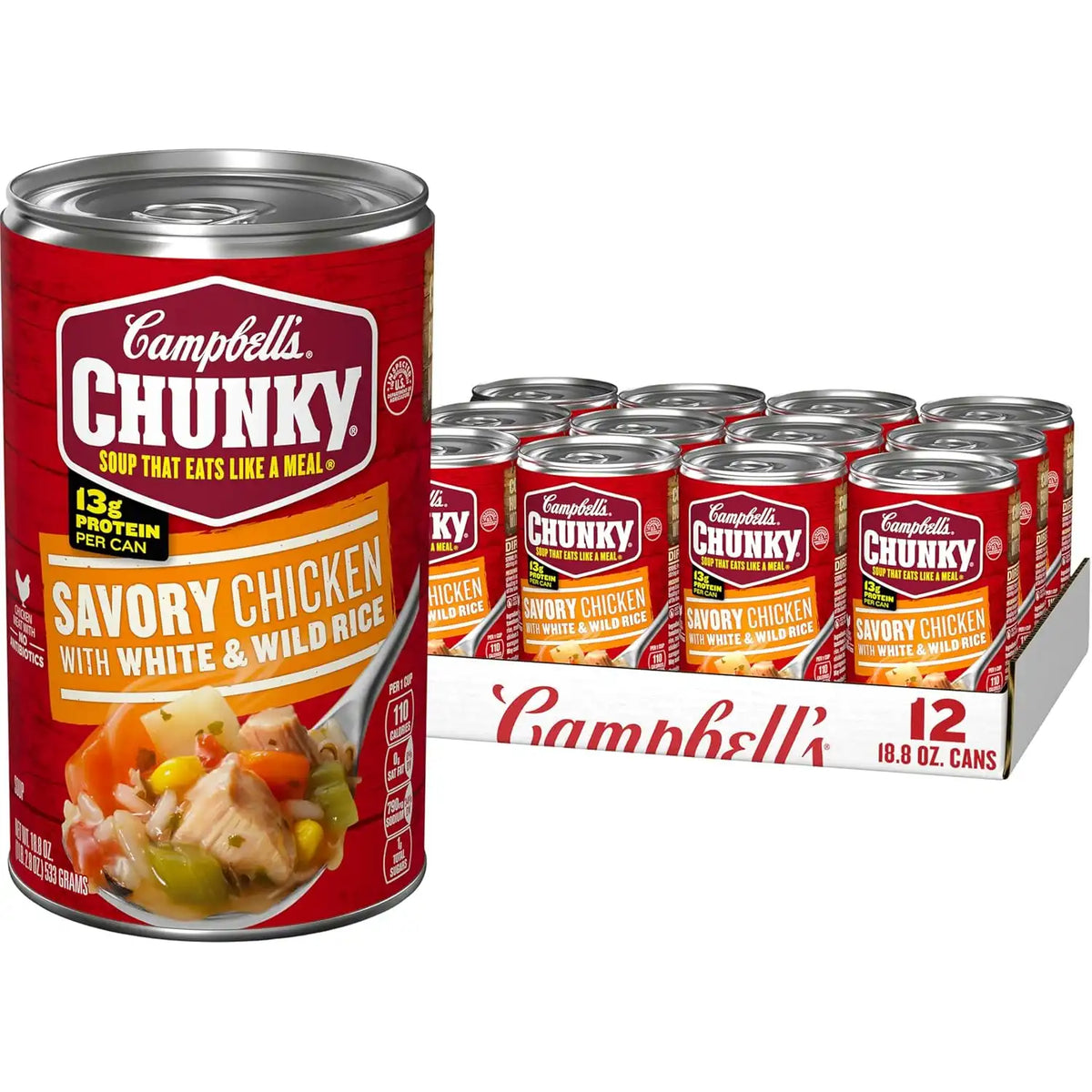 Campbell's Chunky Soup, Savory Chicken with White and Wild Rice Soup, 18.8 Oz Can (Case of 12)
