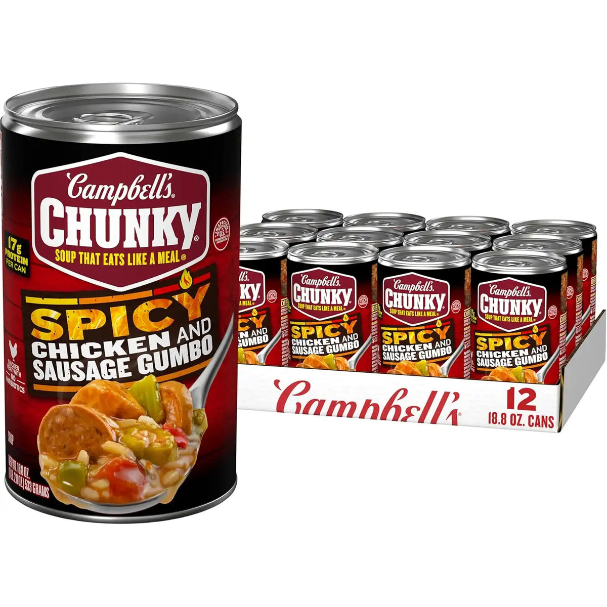 Campbell’s Chunky Soup, Spicy Chicken and Sausage Gumbo, 18.8 oz Can (Pack of 12)