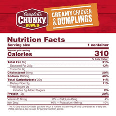 Campbell's Chunky Soup, Creamy Chicken and Dumplings Soup, 15.25 oz Microwavable Bowl (Case of 8)