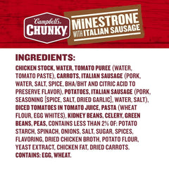 Campbell’s Chunky Soup, Minestrone With Italian Sausage Soup, 18.8 Ounce Can (Case Of 12)