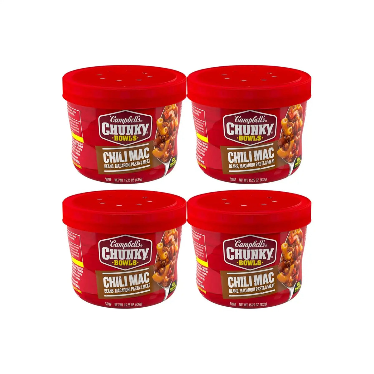 Campbell’s Chunky Soup, Chili Mac Soup, 15.25 oz Microwavable Bowl (Pack of 4)