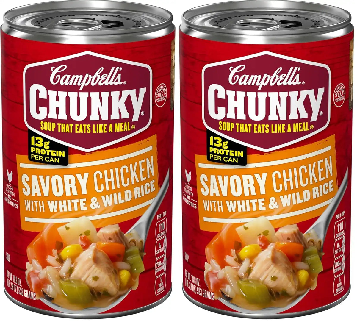 Campbell's Chunky Soup, Savory Chicken with White and Wild Rice Soup, 18.8 Oz Can (Pack of 2)